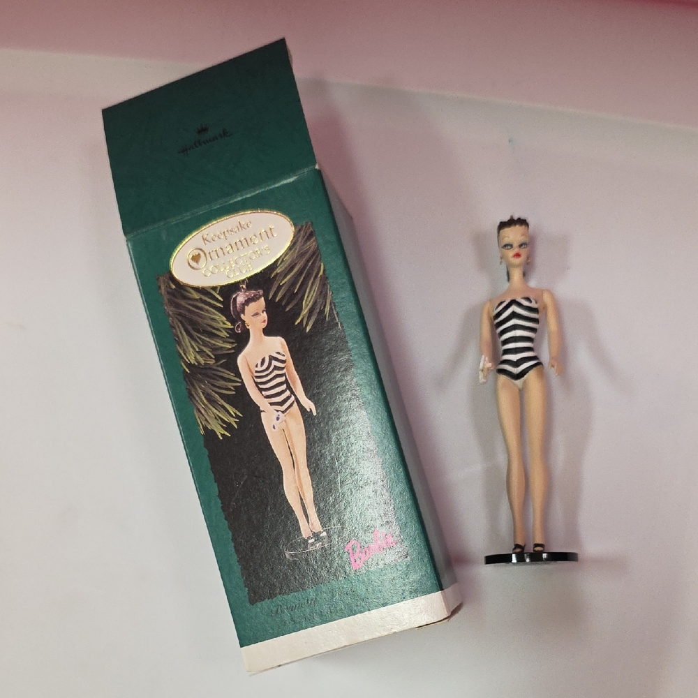 Keepsake Ornament Barbie Brunette Debut 1959 Club Edition Swimsut Sunglasses